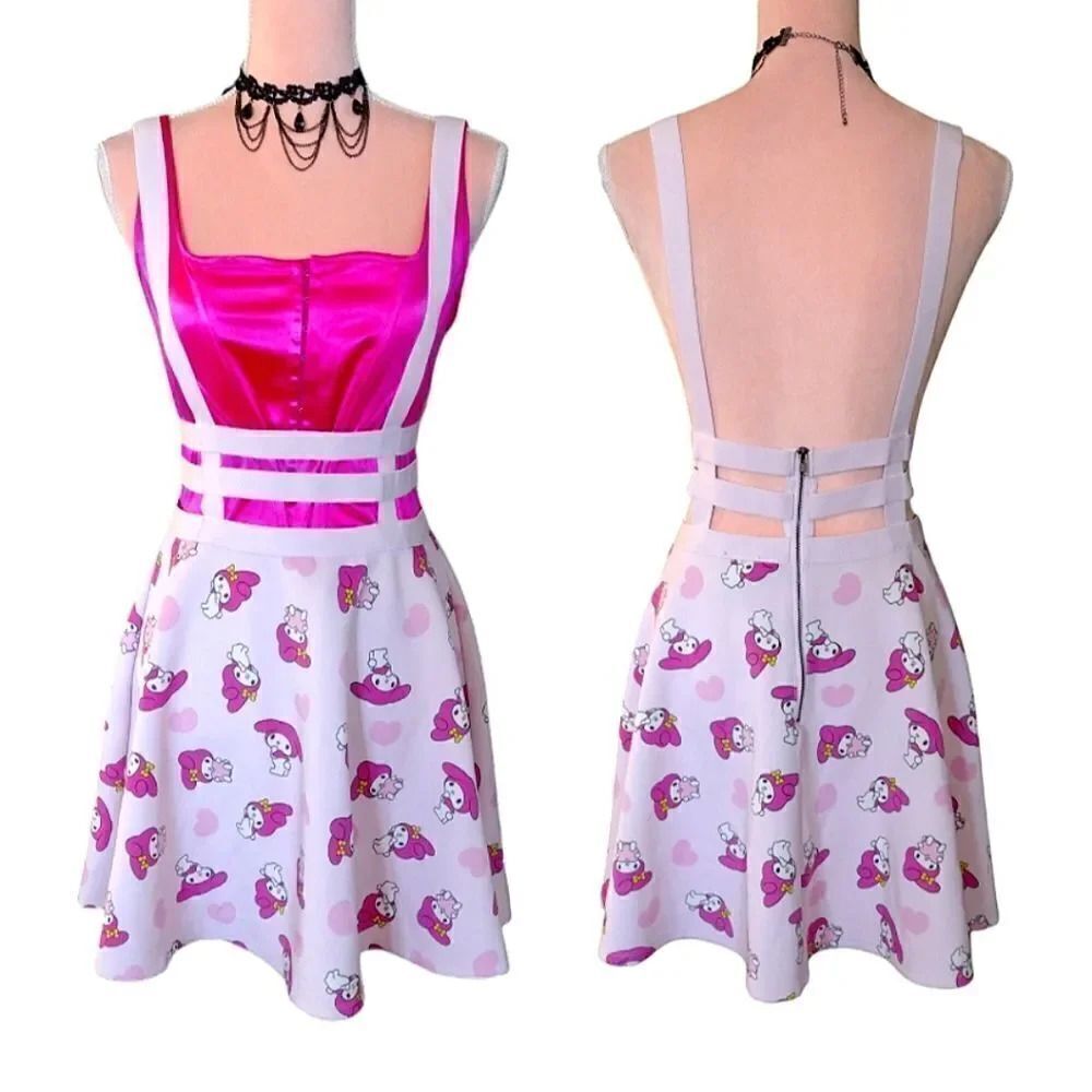 Sanrio Pink My Melody Strappy Suspender Mini Scuba Skirt Dress Small